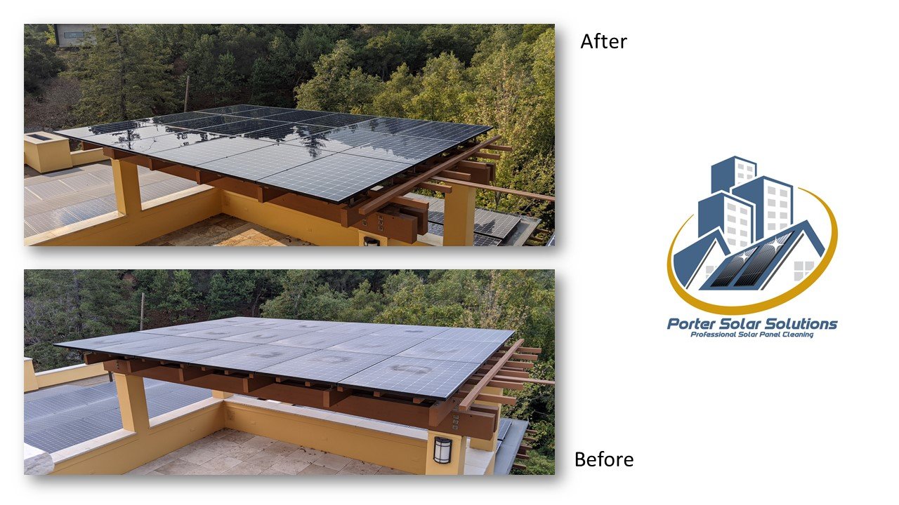 Before and after solar panel cleaning result
