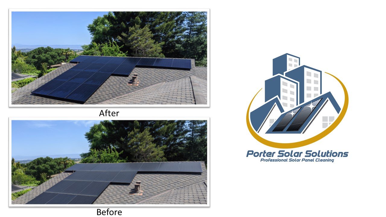 Before and after solar panel cleaning result