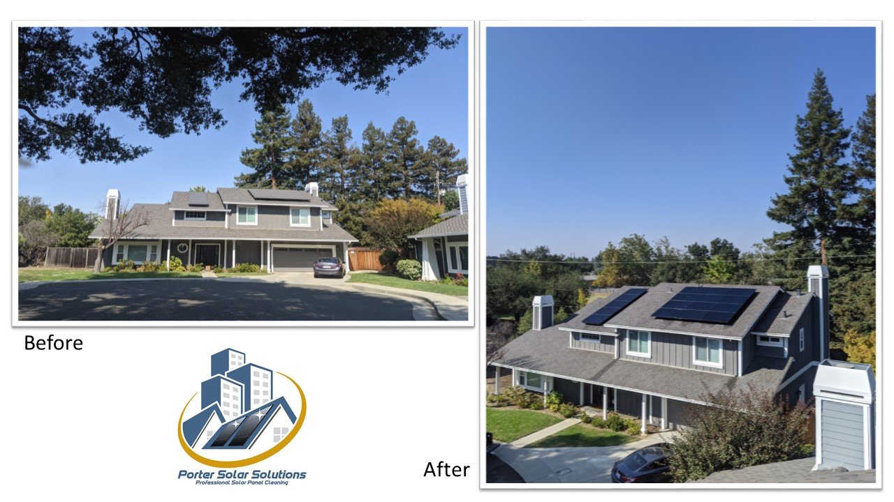 Before and after solar panel cleaning result