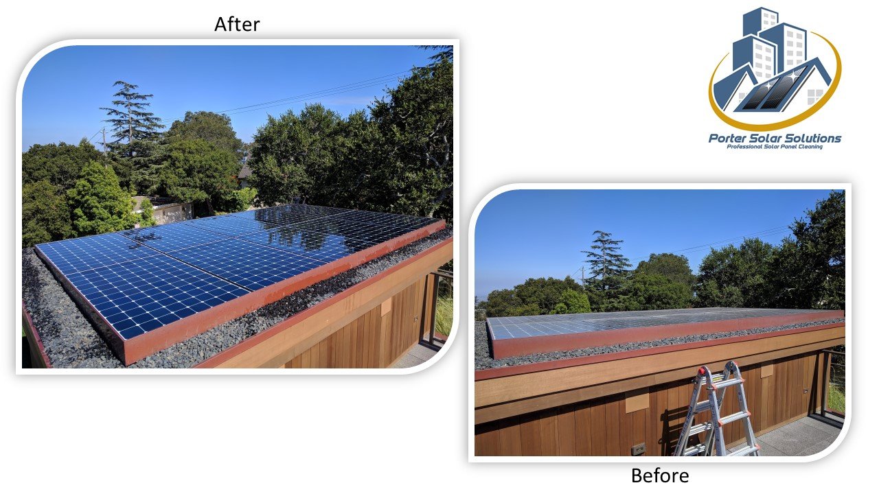 Before and after solar panel cleaning result