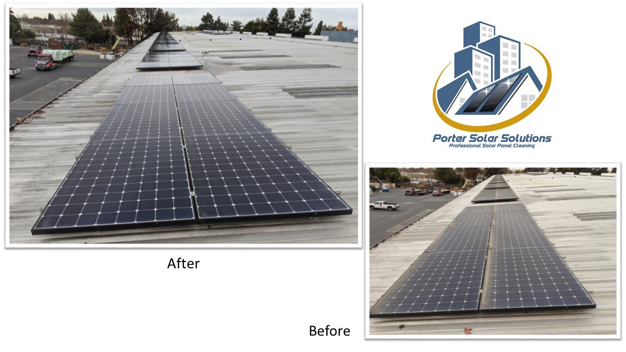 Before and after solar panel cleaning result