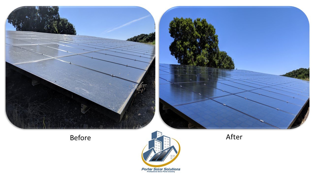 Before and after solar panel cleaning result