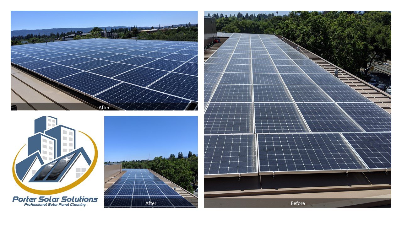 Before and after solar panel cleaning result